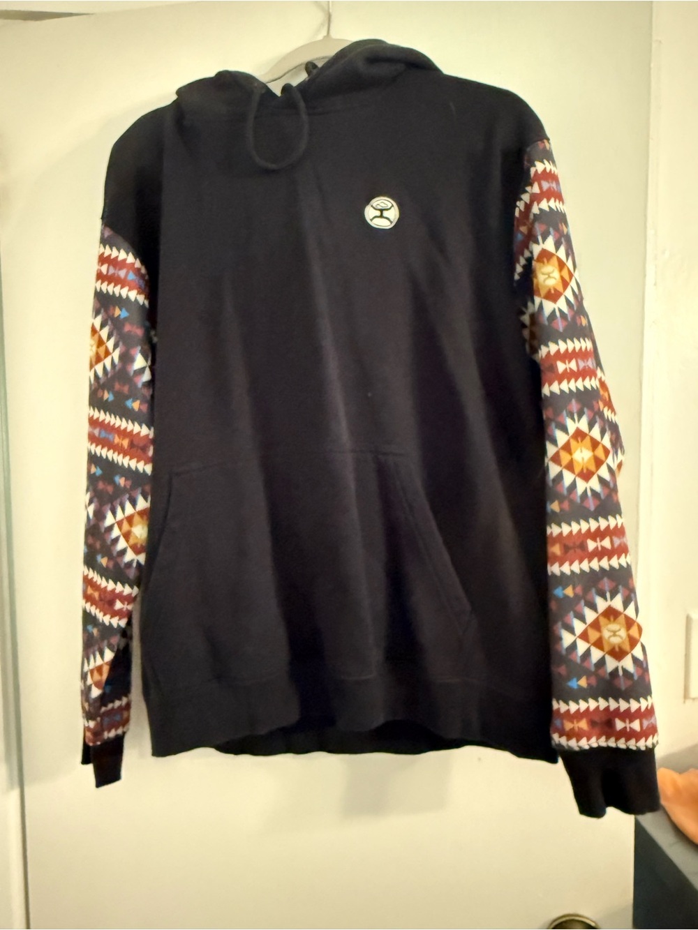 Hooey Black Hoodie with Multicolor Aztec Sleeve Panels